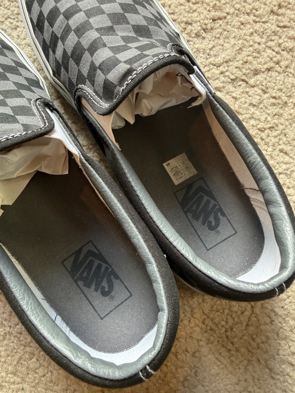 Vans Men's Gray and Black Checkered Slip-On Sneakers - Picture 6 of 9